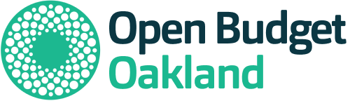 This logo for the Open Budget: Oakland project uses Open Oakland's distinctive green circular logo.